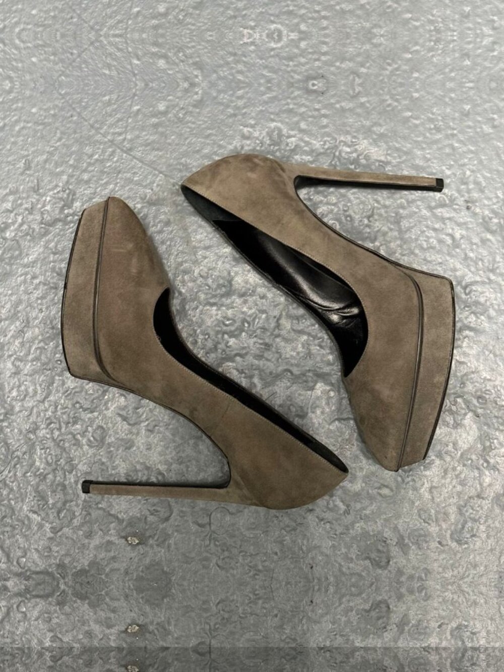 SAINT LAURENT JANIS Dark Grey Suede Leather Platform Stiletto Pumps Shoes 38.5 - Picture 9 of 9